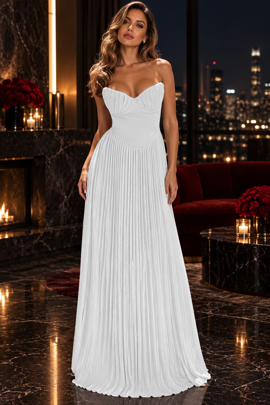 Robe Longue Plissée à Décolleté – Naomi